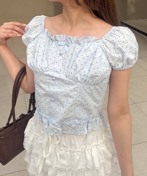 frunco(フランコ)の「【ZOZOTOWN限定】リボン付きドット柄シャーリングブラウス(シャツ/ブラウス・レディース・アイボリー/ブルー/ホワイト・FREE)」の14枚目の写真