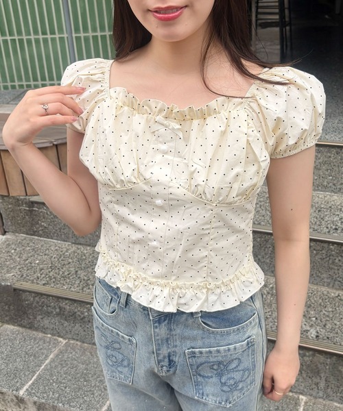 frunco(フランコ)の「【ZOZOTOWN限定】リボン付きドット柄シャーリングブラウス(シャツ/ブラウス・レディース・アイボリー/ブルー/ホワイト・FREE)」の21枚目の写真
