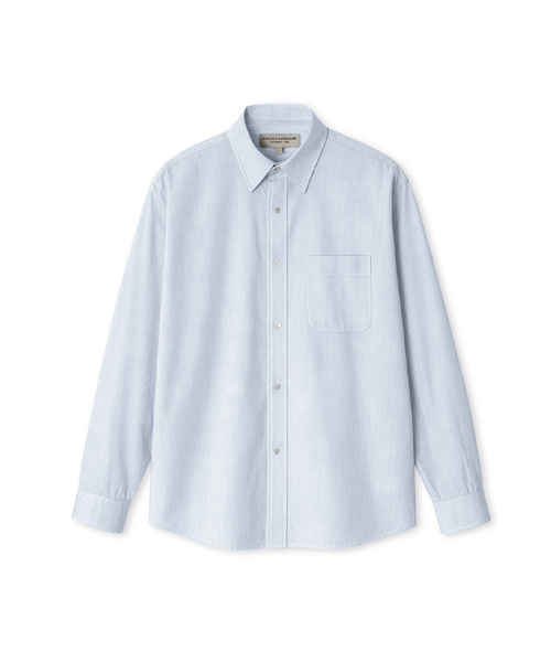 EDINBURGH CLUB(エディンバラクラブ)の「REGULAR-FIT STRIPE SHIRT (BLUE)(シャツ/ブラウス・メンズ・ブルー・SMALL/MEDIUM/LARGE/X-LARGE)」の1枚目の写真