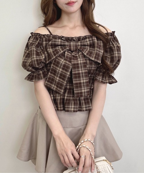 INGNI（イング）の「チェック柄リボンシャーリングオフショルブラウス（シャツ/ブラウス・レディース・ネイビー系2/ブラウン系その他2/ブラック系・M）」の13枚目の写真