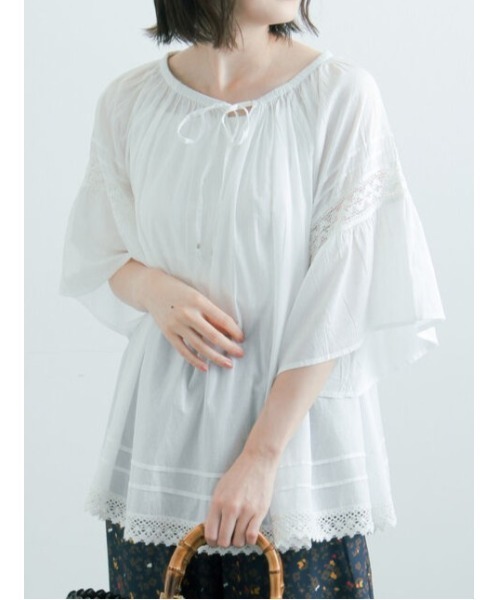 Te chichi(テチチ)の「コットンローンフレアスリーブブラウス(シャツ/ブラウス・レディース・イエロー/ブラウン/ホワイト・F)」の2枚目の写真