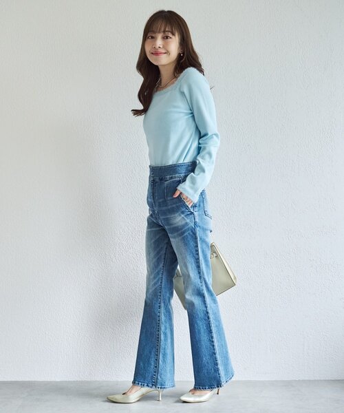 La boutique BonBon(ラブティックボンボン)の「【miki監修・新色登場!7サイズ展開】バックレースアップデニムフレアパンツ(デニムパンツ・レディース・サックスブルー/ネイビー/ブルー/ブラック・TS/34/TM/36/38/X-SMALL/PS)」の8枚目の写真