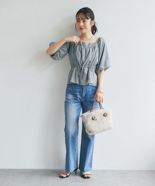La boutique BonBon(ラブティックボンボン)の「【miki監修・新色登場!7サイズ展開】バックレースアップデニムフレアパンツ(デニムパンツ・レディース・サックスブルー/ネイビー/ブルー/ブラック・TS/34/TM/36/38/X-SMALL/PS)」の7枚目の写真