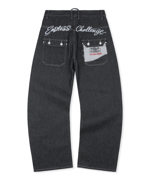 XTONZ(エクストーンズ)の「XP339 レタリングローカーブデニムパンツ (ブラック)(デニムパンツ・レディース・その他・LARGE/MEDIUM/SMALL)」の4枚目の写真