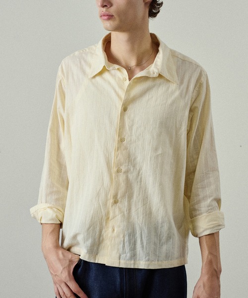 Adoon plain(アドーンプレーン)の「Random Stripe L/S Shirt / ランダムストライプL/Sシャツ(シャツ/ブラウス・メンズ・ブルー/アイボリー/カーキ/ライトブルー・LARGE/MEDIUM)」の1枚目の写真