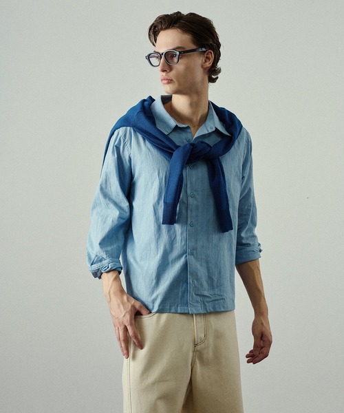 Adoon plain(アドーンプレーン)の「Random Stripe L/S Shirt / ランダムストライプL/Sシャツ(シャツ/ブラウス・メンズ・ブルー/アイボリー/カーキ/ライトブルー・LARGE/MEDIUM)」の5枚目の写真