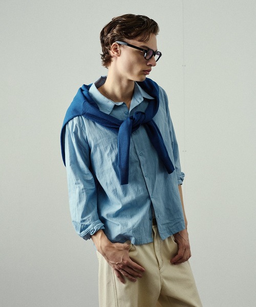 Adoon plain(アドーンプレーン)の「Random Stripe L/S Shirt / ランダムストライプL/Sシャツ(シャツ/ブラウス・メンズ・ブルー/アイボリー/カーキ/ライトブルー・LARGE/MEDIUM)」の6枚目の写真