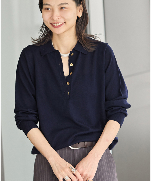 JOURNAL STANDARD(ジャーナルスタンダード)の「《追加2》ウォッシャブルウール ポロシャツ(ニット/セーター・レディース・ネイビー・FREE)」の1枚目の写真