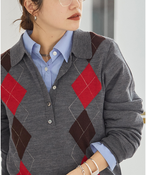 JOURNAL STANDARD(ジャーナルスタンダード)の「《追加2》ウォッシャブルウール ポロシャツ(ニット/セーター・レディース・ネイビー・FREE)」の6枚目の写真