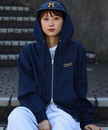 【FFEIN（フェイン）】ヘビーウエイトワンポイント立体フードジップパーカー / パーカー ダブルジップ ワンポイント ロゴ 裏起毛 フーディ