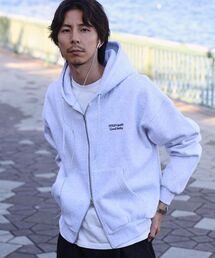【FFEIN(フェイン)】ヘビーウエイトワンポイント立体フードジップパーカー / パーカー ダブルジップ ワンポイント ロゴ 裏起毛 フーディ