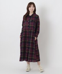 コットンドビー チェック柄 前開きワンピース