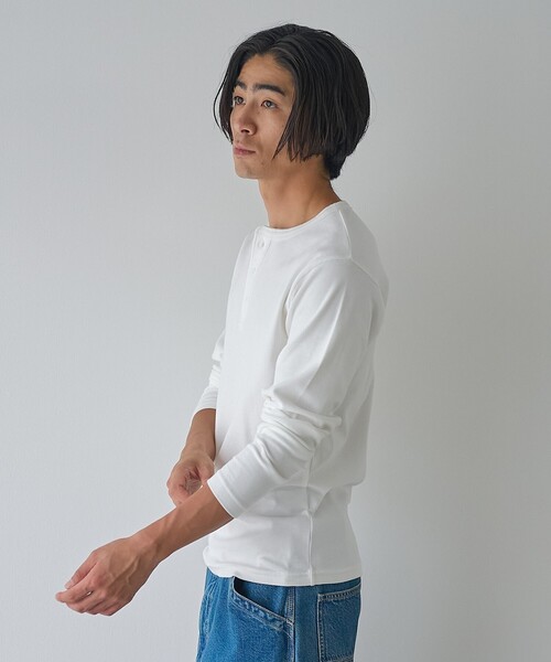 coen(コーエン)の「【WEB限定】スパンリブヘンリーベーシックTシャツ(Tシャツ/カットソー・メンズ・グレー系/ブラック/ホワイト・M/L)」の9枚目の写真