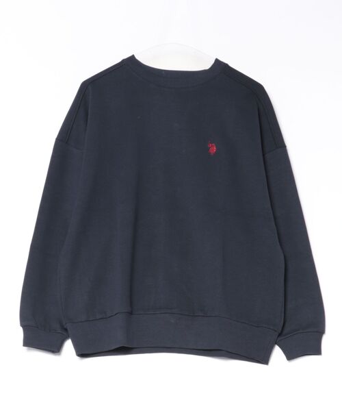 U.S. POLO ASSN.（ユーエスポロアッスン）の「【U.S. POLO ASSN./ユーエスポロアッスン】【程よくゆとりを持たせたベーシックなシルエット】ワンポイントロゴ ダンボールスウェット ダンボールニット 軽量 ハリ感 美シルエット（スウェット・レディース・アイボリー/グリーン/ネイビー/杢グレー/ピンク・LARGE/MEDIUM）」の4枚目の写真