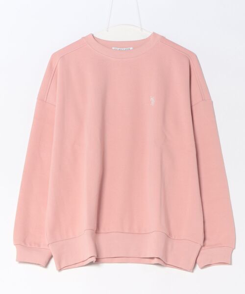 U.S. POLO ASSN.（ユーエスポロアッスン）の「【U.S. POLO ASSN./ユーエスポロアッスン】【程よくゆとりを持たせたベーシックなシルエット】ワンポイントロゴ ダンボールスウェット ダンボールニット 軽量 ハリ感 美シルエット（スウェット・レディース・アイボリー/グリーン/ネイビー/杢グレー/ピンク・LARGE/MEDIUM）」の5枚目の写真