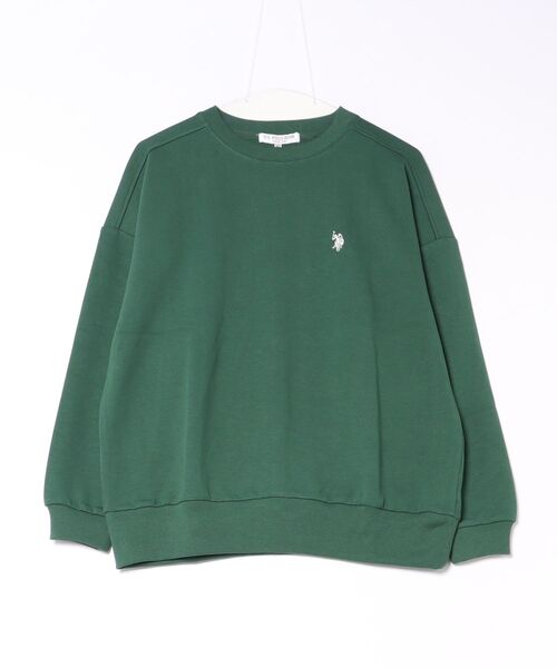 U.S. POLO ASSN.（ユーエスポロアッスン）の「【U.S. POLO ASSN./ユーエスポロアッスン】【程よくゆとりを持たせたベーシックなシルエット】ワンポイントロゴ ダンボールスウェット ダンボールニット 軽量 ハリ感 美シルエット（スウェット・レディース・アイボリー/グリーン/ネイビー/杢グレー/ピンク・LARGE/MEDIUM）」の3枚目の写真