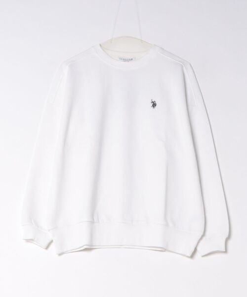 U.S. POLO ASSN.（ユーエスポロアッスン）の「【U.S. POLO ASSN./ユーエスポロアッスン】【程よくゆとりを持たせたベーシックなシルエット】ワンポイントロゴ ダンボールスウェット ダンボールニット 軽量 ハリ感 美シルエット（スウェット・レディース・アイボリー/グリーン/ネイビー/杢グレー/ピンク・LARGE/MEDIUM）」の2枚目の写真