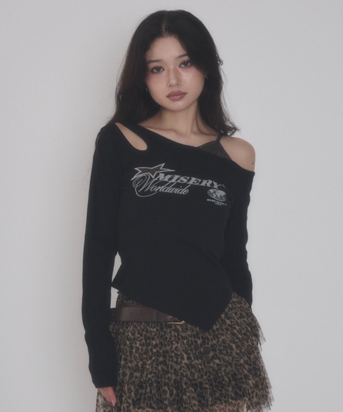 dispark(ディスパーク)の「DISPARK/【26年秋冬新作】ショルダーヘムロゴトップ(Tシャツ/カットソー・レディース・ブラウン/ブラック・FREE)」の2枚目の写真