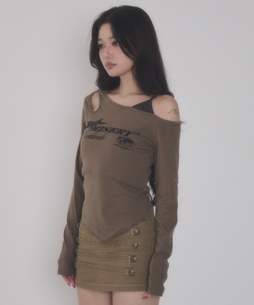 dispark(ディスパーク)の「DISPARK/【26年秋冬新作】ショルダーヘムロゴトップ(Tシャツ/カットソー・レディース・ブラウン/ブラック・FREE)」の8枚目の写真