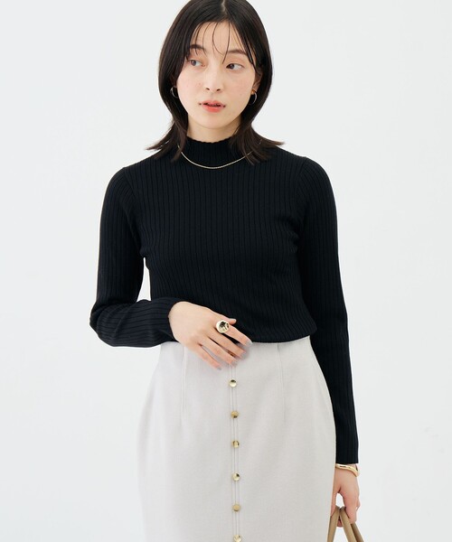 NOLLEY’S Sophi（ノーリーズソフィ）の「《手洗い可能》ワイドリブハイネックプルオーバー（ニット/セーター・レディース・ミント/ブラック/オフホワイト・38）」の2枚目の写真
