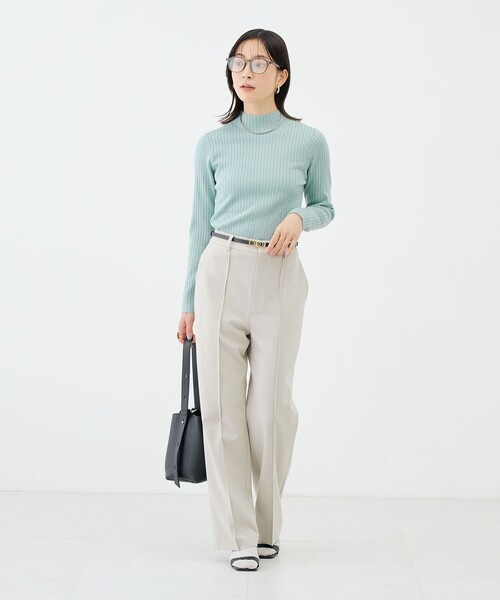 NOLLEY’S Sophi（ノーリーズソフィ）の「《手洗い可能》ワイドリブハイネックプルオーバー（ニット/セーター・レディース・ミント/ブラック/オフホワイト・38）」の4枚目の写真