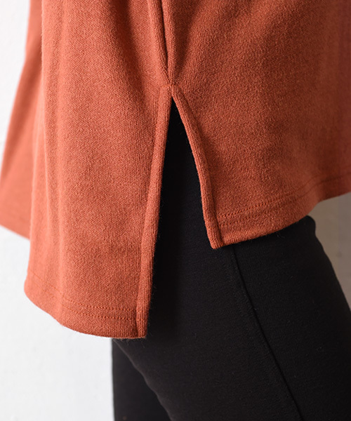 Luz Llena (philter)（ラズレナ　フィルター）の「[made in Japan]Vネック・ロールアップニットソー（Tシャツ/カットソー・レディース・ブラック/カーキ/レンガ・MEDIUM）」の10枚目の写真