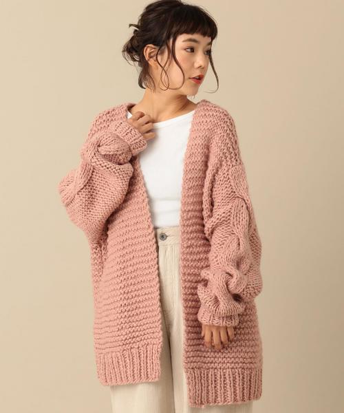 Another Edition（アナザーエディション）の「ローゲージワイドカーディガン/AEMFC　ﾛｰｹﾞｰｼﾞ WIDE CGN（カーディガン/ボレロ・レディース・ホワイト/ライトピンク・FREE）」の2枚目の写真