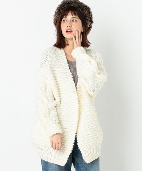 Another Edition（アナザーエディション）の「ローゲージワイドカーディガン/AEMFC　ﾛｰｹﾞｰｼﾞ WIDE CGN（カーディガン/ボレロ・レディース・ホワイト/ライトピンク・FREE）」の6枚目の写真