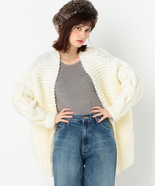 Another Edition（アナザーエディション）の「ローゲージワイドカーディガン/AEMFC　ﾛｰｹﾞｰｼﾞ WIDE CGN（カーディガン/ボレロ・レディース・ホワイト/ライトピンク・FREE）」の21枚目の写真