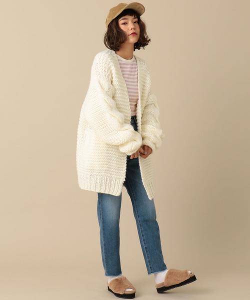 Another Edition（アナザーエディション）の「ローゲージワイドカーディガン/AEMFC　ﾛｰｹﾞｰｼﾞ WIDE CGN（カーディガン/ボレロ・レディース・ホワイト/ライトピンク・FREE）」の18枚目の写真