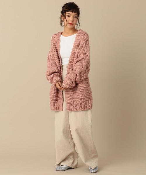 Another Edition（アナザーエディション）の「ローゲージワイドカーディガン/AEMFC　ﾛｰｹﾞｰｼﾞ WIDE CGN（カーディガン/ボレロ・レディース・ホワイト/ライトピンク・FREE）」の19枚目の写真