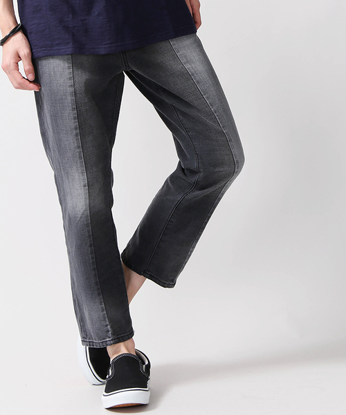 WEGO（ウィゴー）の「WEGO/エアデニムリメイクスリムパンツ（デニムパンツ・メンズ・ブラック/インディゴブルー・LARGE/MEDIUM）」の2枚目の写真