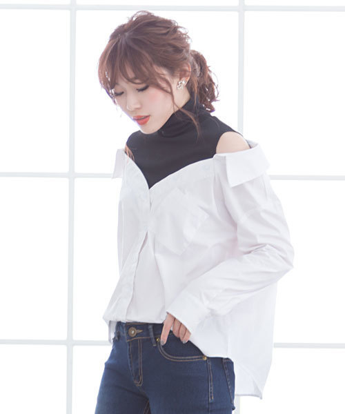 夢展望 ユメテンボウ の タートルネック付きフェイクレイヤードオフショルスキッパーシャツ シャツ ブラウス Wear