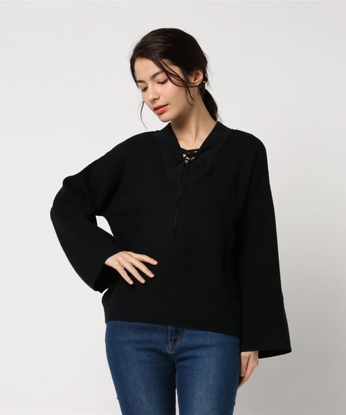 LOWRYS FARM（ローリーズファーム）の「７Ｇレースアッププルオーバー　783995（ニット/セーター・レディース・ライラック/ホワイト/ブラック/イエロー・LARGE/MEDIUM）」の7枚目の写真