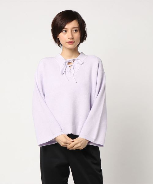 LOWRYS FARM（ローリーズファーム）の「７Ｇレースアッププルオーバー　783995（ニット/セーター・レディース・ライラック/ホワイト/ブラック/イエロー・LARGE/MEDIUM）」の8枚目の写真