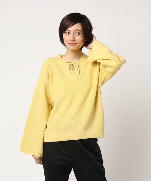 LOWRYS FARM（ローリーズファーム）の「７Ｇレースアッププルオーバー　783995（ニット/セーター・レディース・ライラック/ホワイト/ブラック/イエロー・LARGE/MEDIUM）」の9枚目の写真