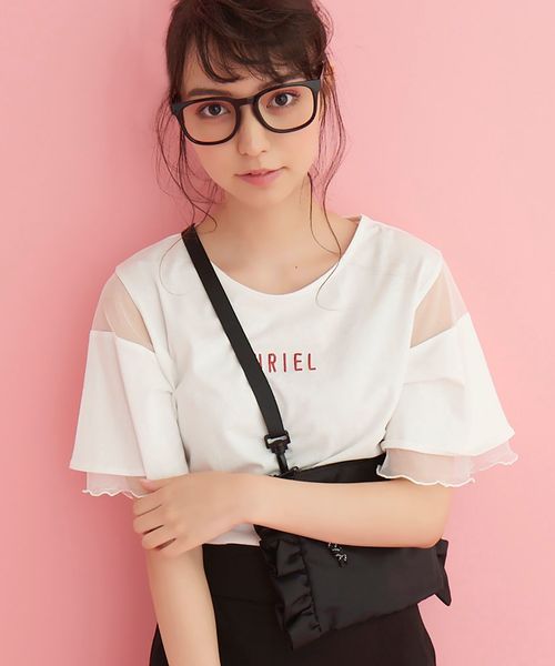 MAJESTIC LEGON（マジェスティックレゴン）の「チュール使いロゴT（Tシャツ/カットソー・レディース・ブラック/オフホワイト/ブルー・MEDIUM）」の2枚目の写真