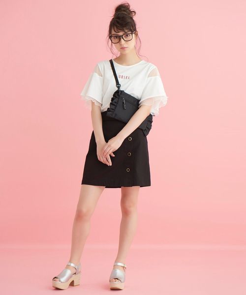 MAJESTIC LEGON（マジェスティックレゴン）の「チュール使いロゴT（Tシャツ/カットソー・レディース・ブラック/オフホワイト/ブルー・MEDIUM）」の4枚目の写真