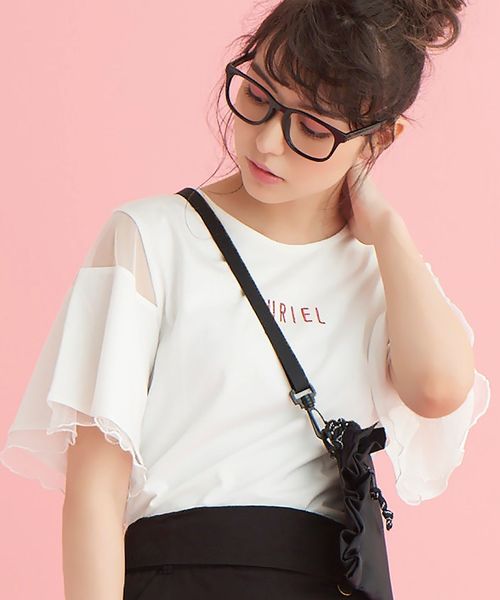 MAJESTIC LEGON（マジェスティックレゴン）の「チュール使いロゴT（Tシャツ/カットソー・レディース・ブラック/オフホワイト/ブルー・MEDIUM）」の5枚目の写真