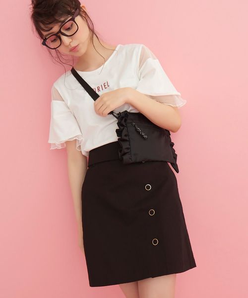 MAJESTIC LEGON（マジェスティックレゴン）の「チュール使いロゴT（Tシャツ/カットソー・レディース・ブラック/オフホワイト/ブルー・MEDIUM）」の6枚目の写真