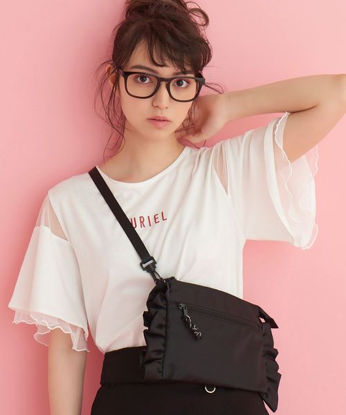 MAJESTIC LEGON（マジェスティックレゴン）の「チュール使いロゴT（Tシャツ/カットソー・レディース・ブラック/オフホワイト/ブルー・MEDIUM）」の7枚目の写真