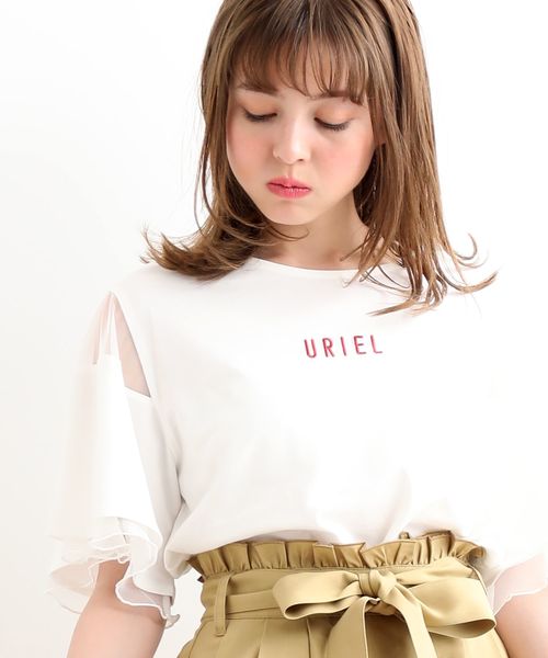 MAJESTIC LEGON（マジェスティックレゴン）の「チュール使いロゴT（Tシャツ/カットソー・レディース・ブラック/オフホワイト/ブルー・MEDIUM）」の9枚目の写真