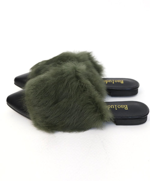 florist（フローリスト）の「リアルファーバブーシュタイプサンダル（サンダル・レディース・グリーン/ブラック/グレー・22.5/24.5/23.5）」の7枚目の写真