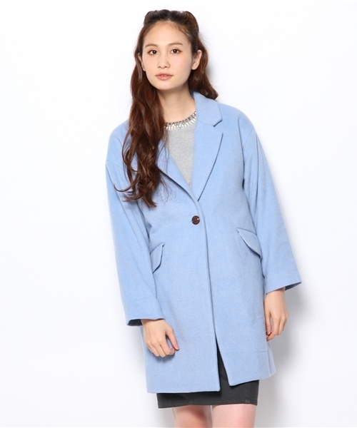 WEGO（ウィゴー）の「WEGO/チェスターコート（ステンカラーコート・レディース・アイボリー/ブラック/ネイビー/ライトピンク/サックスブルー・FREE）」の4枚目の写真