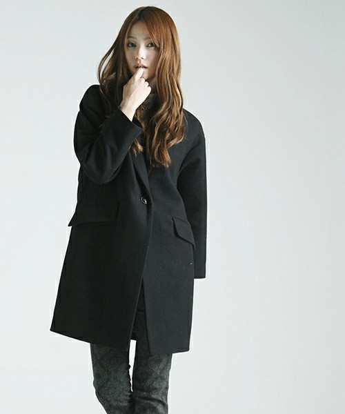 WEGO（ウィゴー）の「WEGO/チェスターコート（ステンカラーコート・レディース・アイボリー/ブラック/ネイビー/ライトピンク/サックスブルー・FREE）」の3枚目の写真