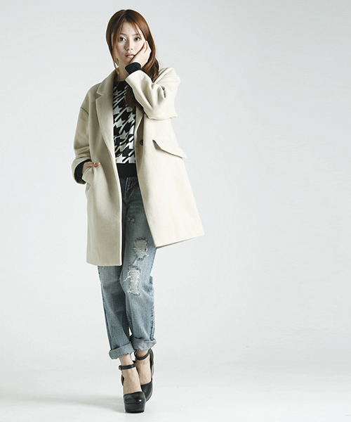 WEGO（ウィゴー）の「WEGO/チェスターコート（ステンカラーコート・レディース・アイボリー/ブラック/ネイビー/ライトピンク/サックスブルー・FREE）」の6枚目の写真