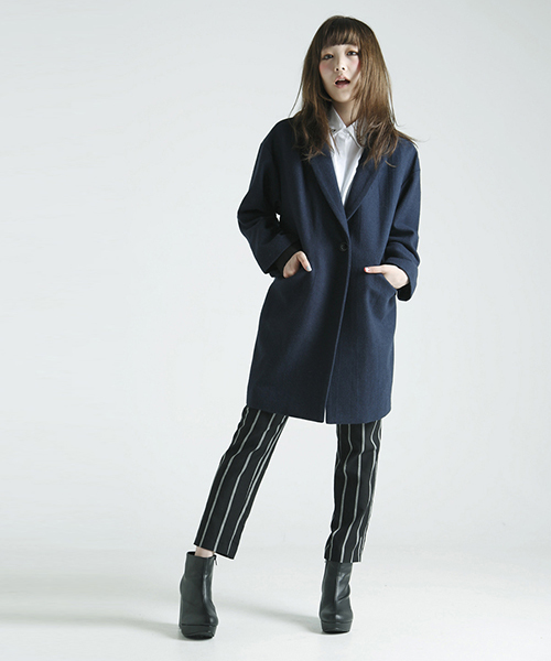 WEGO（ウィゴー）の「WEGO/チェスターコート（ステンカラーコート・レディース・アイボリー/ブラック/ネイビー/ライトピンク/サックスブルー・FREE）」の7枚目の写真