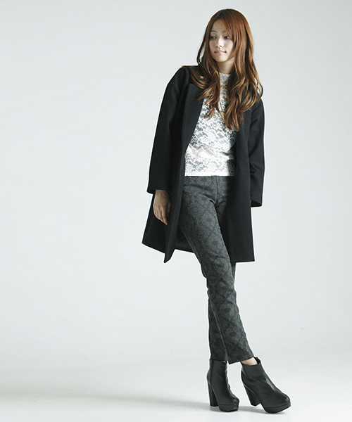 WEGO（ウィゴー）の「WEGO/チェスターコート（ステンカラーコート・レディース・アイボリー/ブラック/ネイビー/ライトピンク/サックスブルー・FREE）」の8枚目の写真