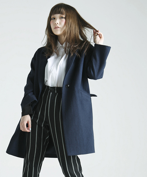 WEGO（ウィゴー）の「WEGO/チェスターコート（ステンカラーコート・レディース・アイボリー/ブラック/ネイビー/ライトピンク/サックスブルー・FREE）」の11枚目の写真