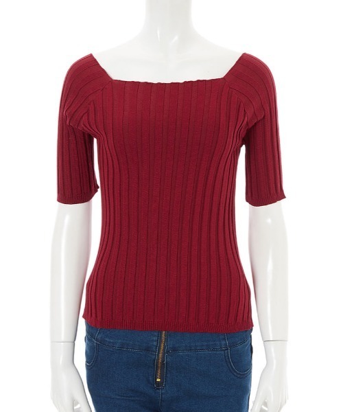 fifth(フィフス)の「フィットニット5分袖スクエアネック(ニット/セーター・レディース・ホワイト/ライトグレー/ブラック/ネイビー/モカ/オレンジ/ボルドー/グリーン/ブラウン/ミント/ラベンダー/レモンイエロー/ベビーピンク/ピンク/サックスブルー・MEDIUM)」の14枚目の写真